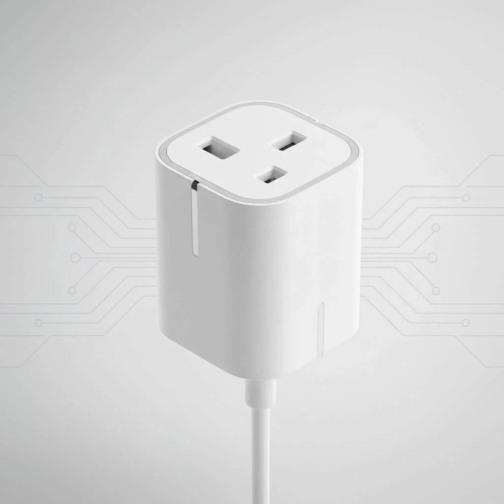 Wemo Smart Plug in a wall outlet, controlling a lamp