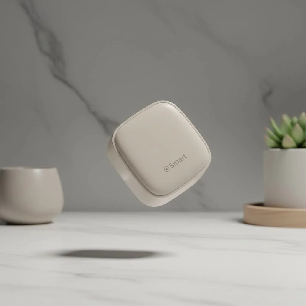 Smart plug connected to a wall outlet, ready for use with Google Home