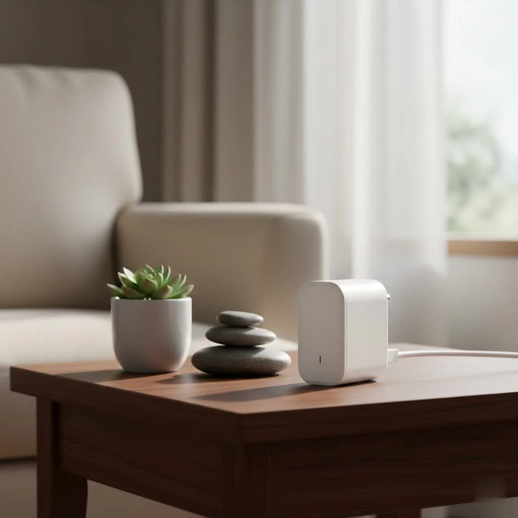 A GE Cync smart plug plugged into a wall outlet