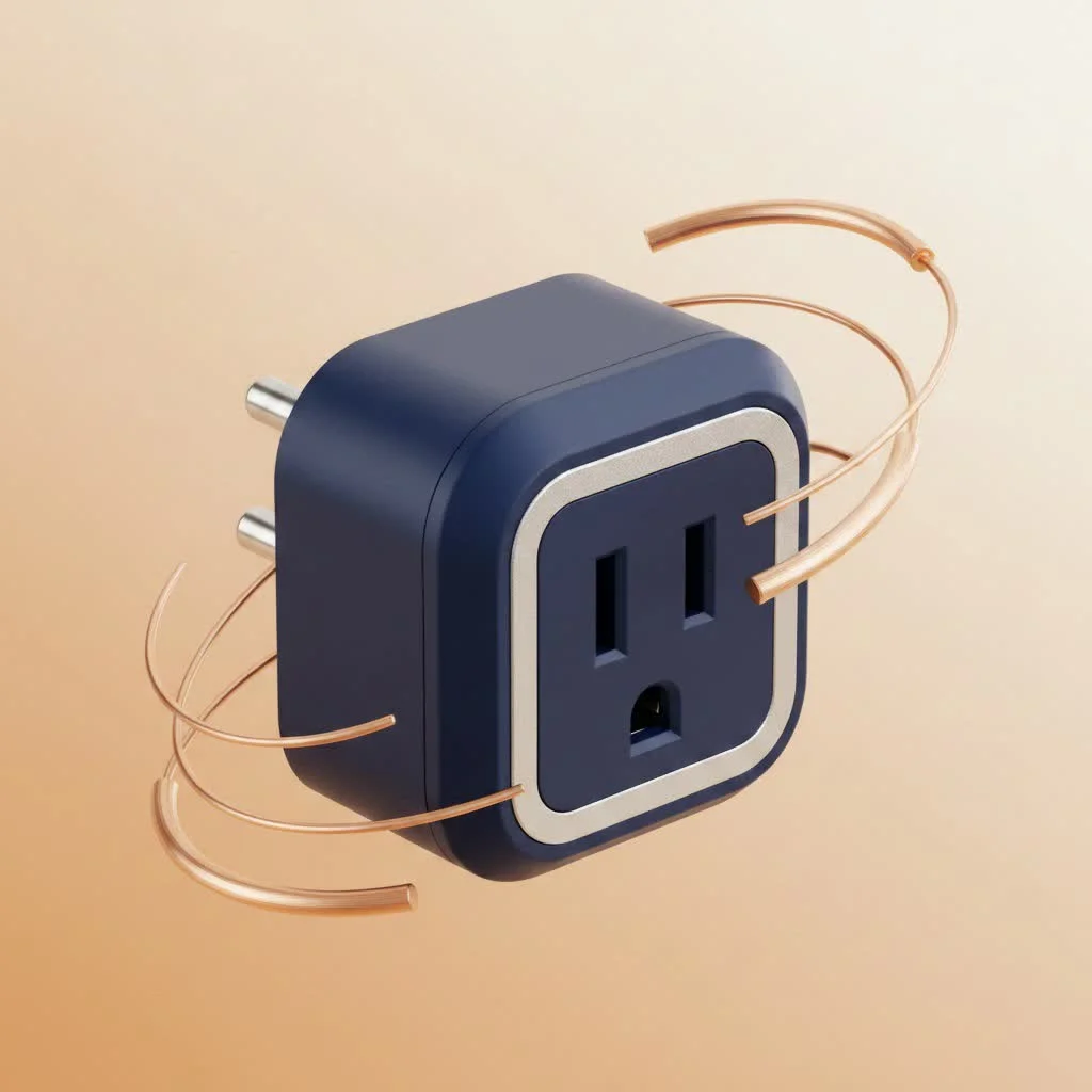 Close-up of a compact HomeKit smart plug in a wall outlet
